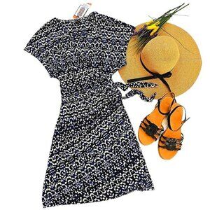 NEW Nicole Miller Women's Mini Dress Size XXL Blue White Stretch Knit Waist Ties